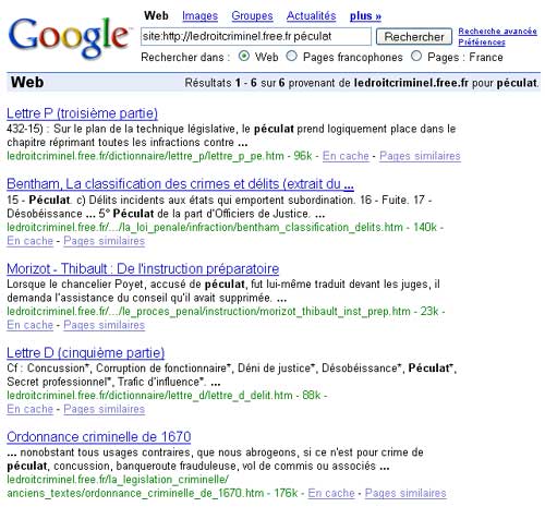 Copie cran d'une recherche sur Google