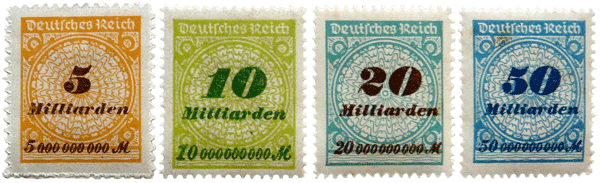 Timbres allemands surchargs en 1923 - Rpublique de Weimar